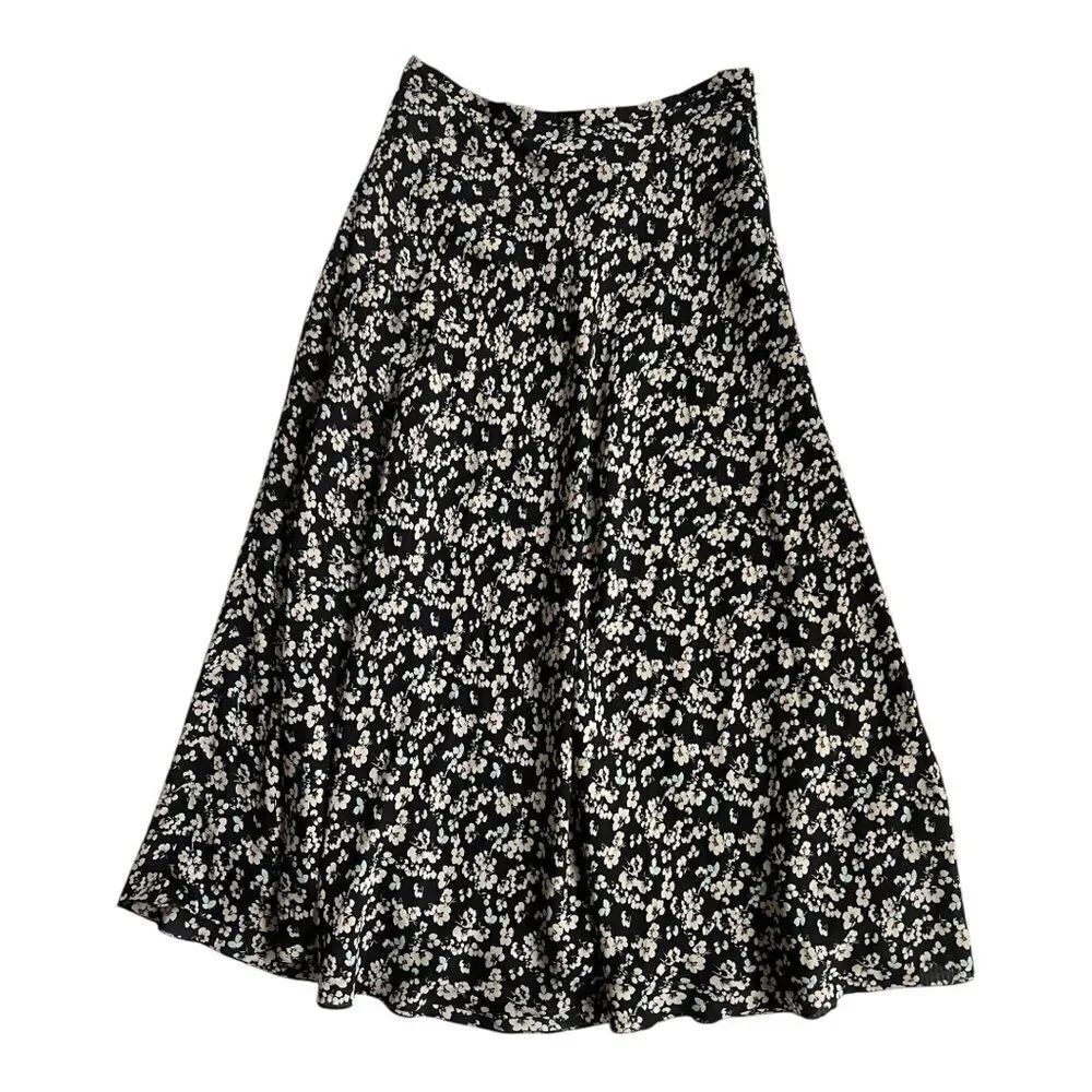 JONES NEW YORK 100% Silk Floral Black and White Women's Lined Maxi Skirt Sz 14